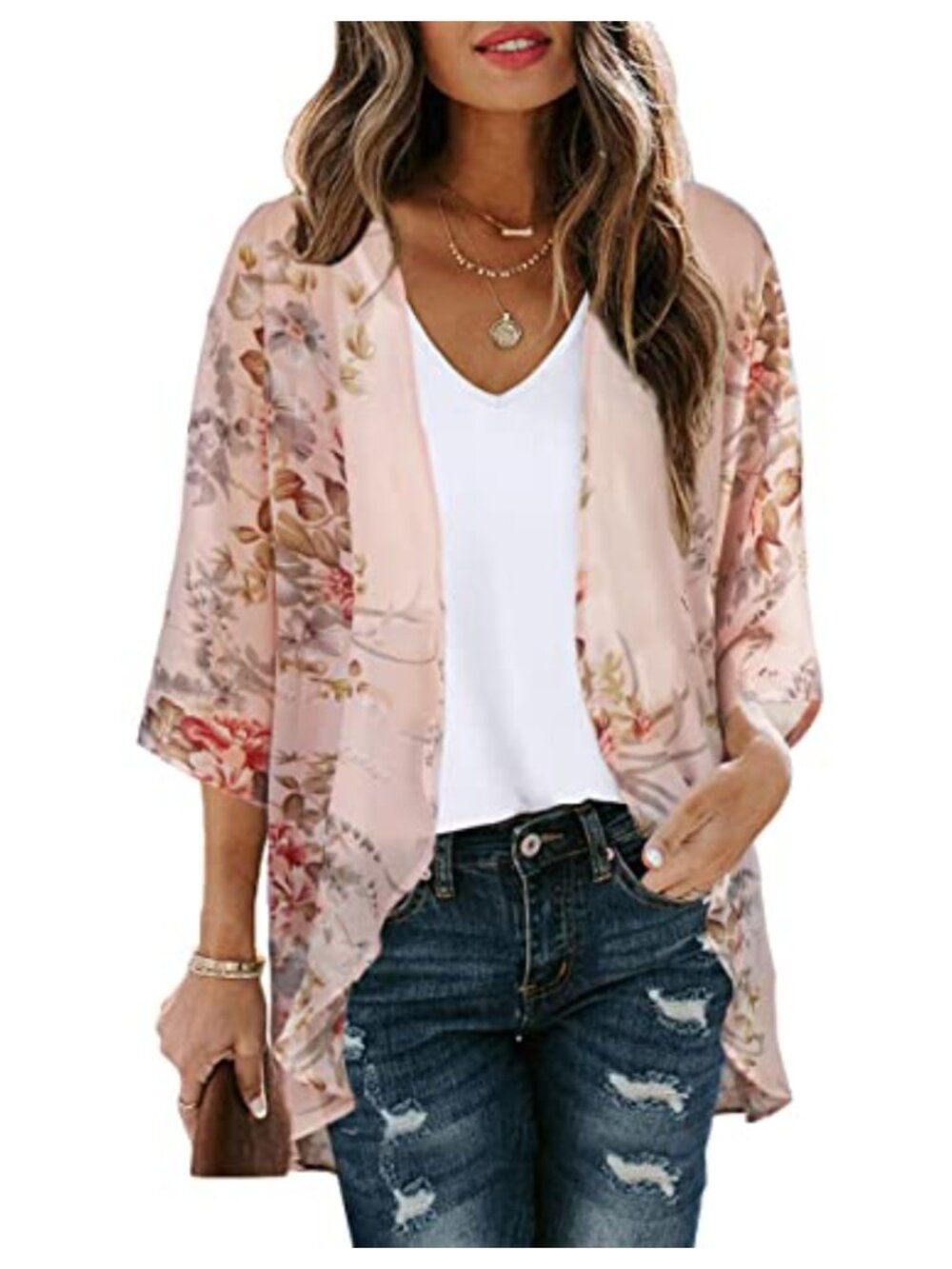 Womens Floral Chiffon Kimono Cardigan Loose Beach Coverup